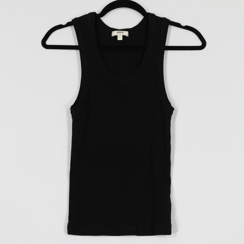 Agolde Poppy Tank Top Women Small Black Ribbed Scoop Neck Minimalist Casual Chic